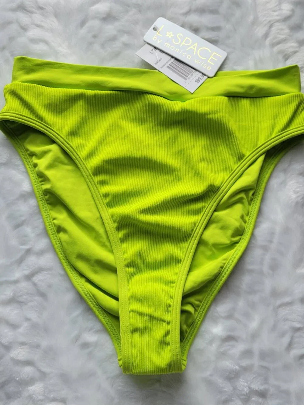 L*Space Bikini Bottom Women's Large Green Frenchi Bitsy Ribbed Swimwear NWOT
